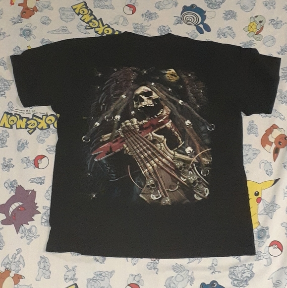 90s Dreadlock Guitar Skull Shirt Vintage Tee Skeleton Rasta Reggae Horror - Picture 3 of 6